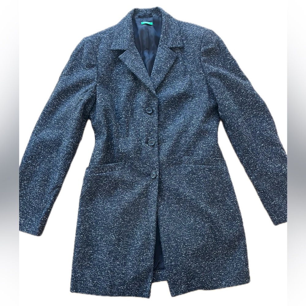 Vintage United Colors Of Benetton Black and White Speckled Long Blazer Jacket